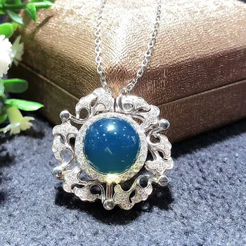

Natural blue amber pendants necklaces pendant with 925 sterling silver pendant rose gold necklace fine jewelry diamond necklace