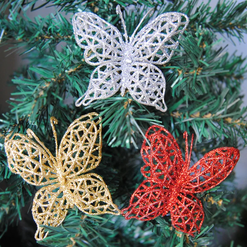 5x Christmas Flowers Tree Decorations Glitter Hollow Wedding Home Party Decor 