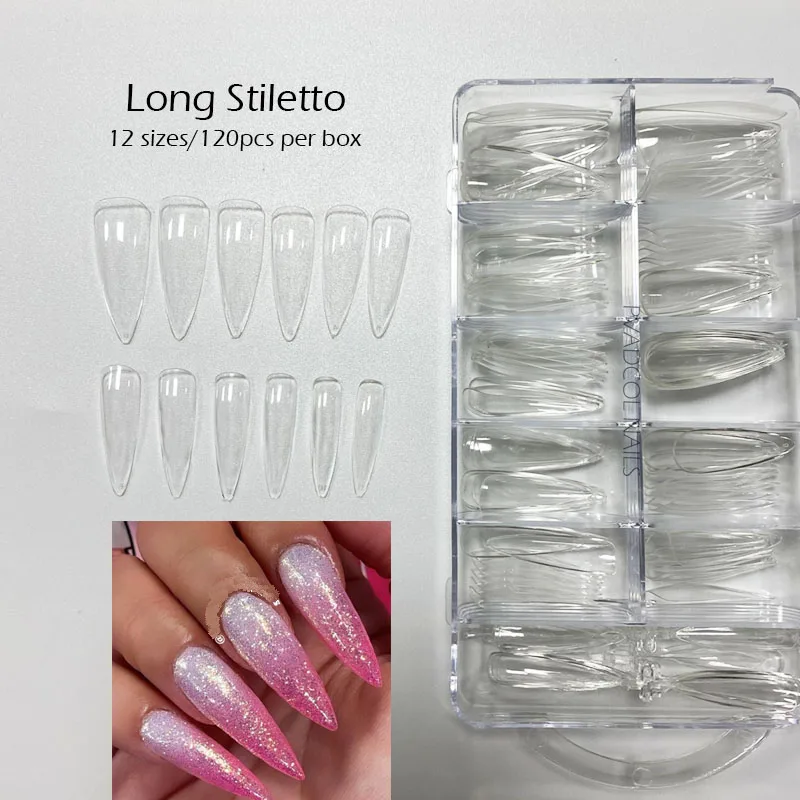 120pcs/box Instant Soft Gel Nail Tips Sculpted Coffin Stiletto Full Cover Press On Nail Tips Soak Off Salon Custom Nails