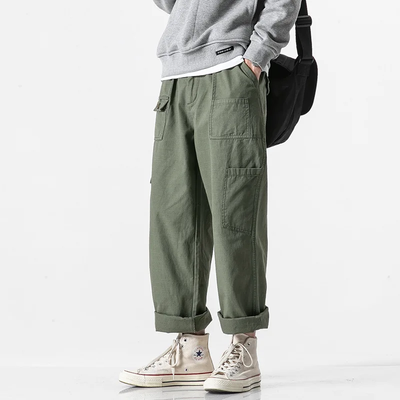 Nanxia Qiaozhuang Spring New Style Bib Overall Men's May Kaji Loose-Fit Straight-leg Pants American-Style Multi-pockets Tro