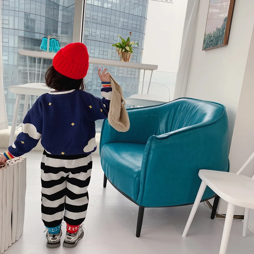 Tonytaobaby/детская одежда; плюшевый свитер с милым рисунком радуги; плюшевый утепленный Хлопковый вязаный свитер с вышивкой