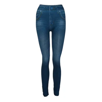 

Women Fleece Lined Winter Jeggings Seamless Leggings 2020 Lady Casual High Waist Faux Jeans Denim Slim Pencil Pants Leggings #35