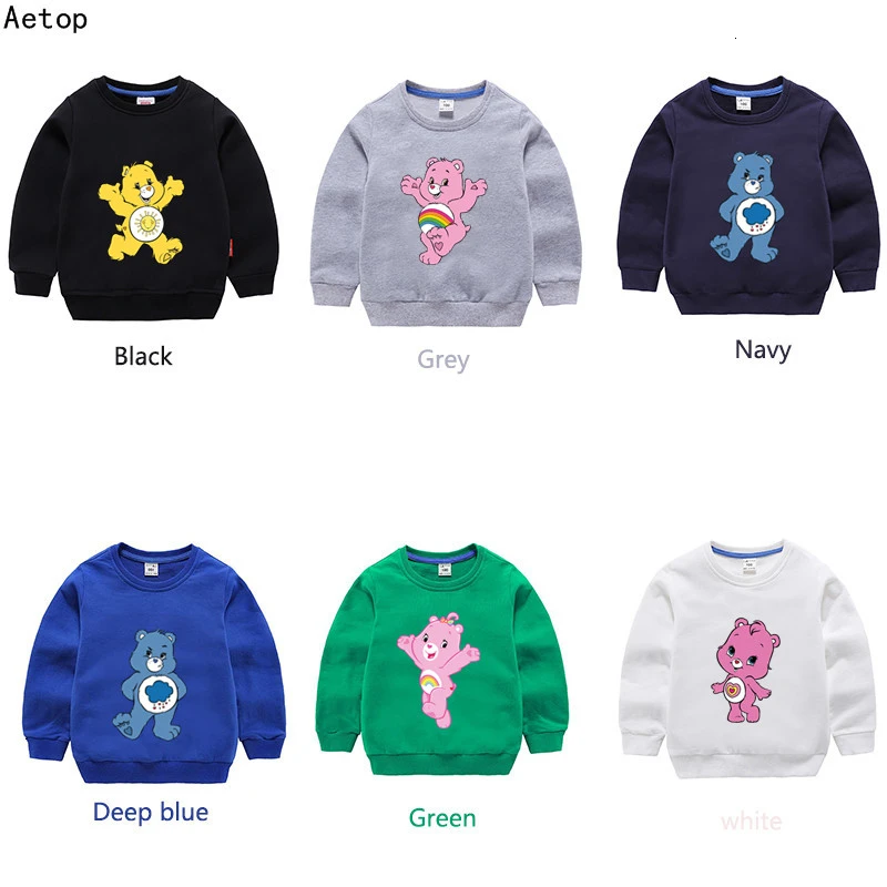 Одежда для мальчиков и девочек Care Bears забавные скрещивающиеся цвет детское модное осеннее топы с круглым вырезом; футболки с изображением мультипликационных персонажей для детей футболка детская толстовка