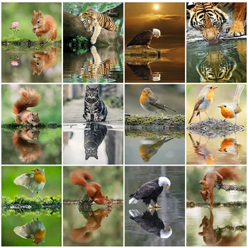 

HUACAN Full Square Drill 5D DIY Diamond Painting Animal Reflection Squirre Embroidery Cross Stitch 5D Home Decor Gift