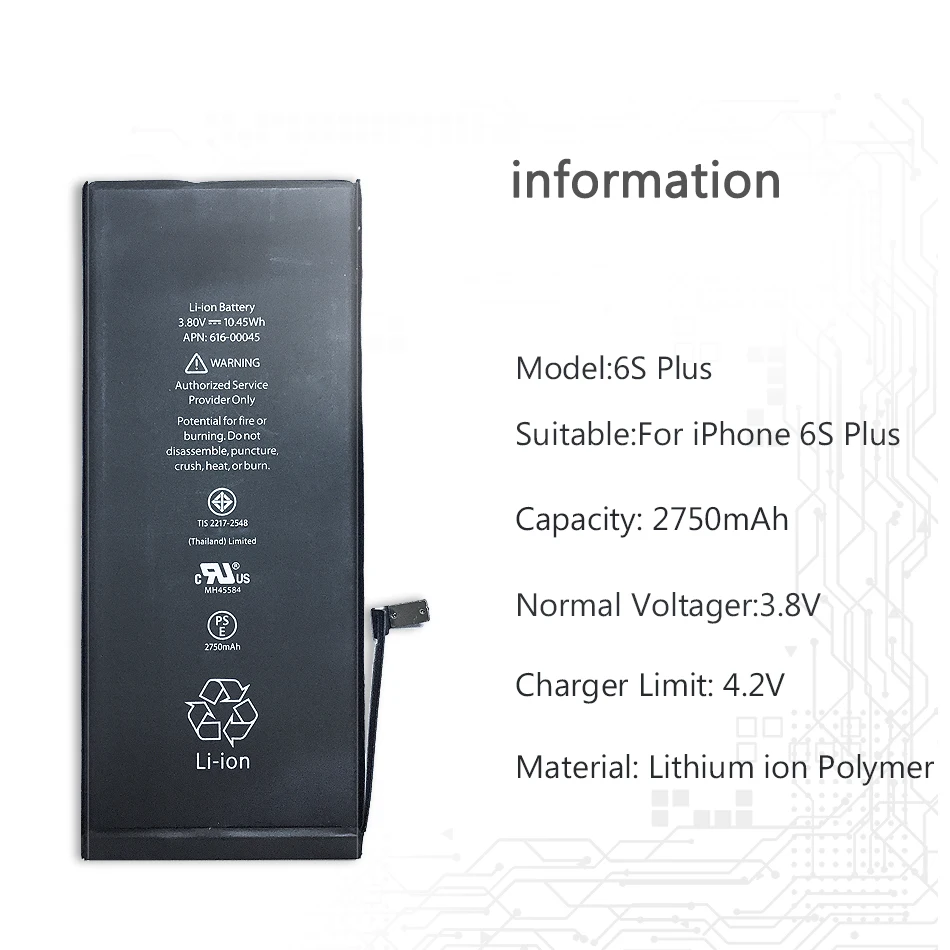 Смартфон аккумулятор для iPhone 6S Plus 2750mAh литий-полимерные батареи 6S Plus
