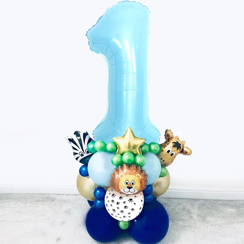 ZGBL animal NB set1 35 шт. синий шарик для дня рождения шар 1-й День рождения украшение Тигр Зебра животное на тему зоопарка поставки игрушки - Цвет: ZGBL animal NB set1