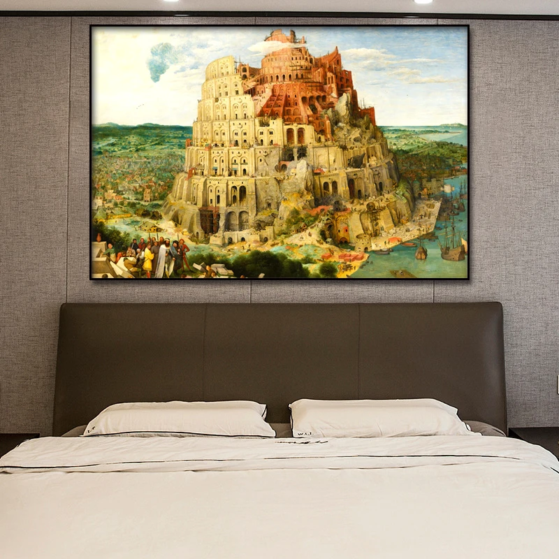 Ancient Babylon Castle in the Sky Oil Painting Posters Wall Art Print Modern  Painting Nordic Kid Bedroom Decoration Picture (3)