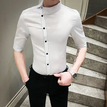 

Balck White Shirt Camisa Social Masculina 2020 Summer Personality Men Shirt Casual Slim Fit Short Sleeve Dress Shirts Streetwear