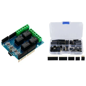 

1Pcs Four-Channel Relay Shield 5V & 90Pcs 2.54Mm Stackable Shield Female Pin Header Assortment Kit
