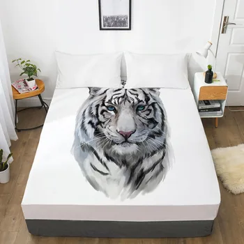 

3D Fitted Sheet Bed Mattress Fitted Cover Custom Design Bed Linens Sheets Bedsheet White 152x203 Animal Tiger Bedding Sheets
