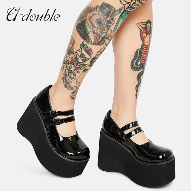 U-DOUBLE Brand Lolita Shoes Cute Mary Janes Pumps Platform Wedges Women Shoes Large Size 43 Pumps Sweet Gothic Punk Shoes Woman 4