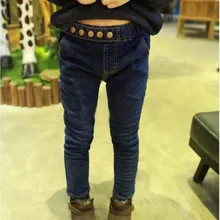 Детская одежда на осень и зиму; Детские узкие брюки на пуговицах для девочек; ворсовые и плотные Джинсы зауженные брюки