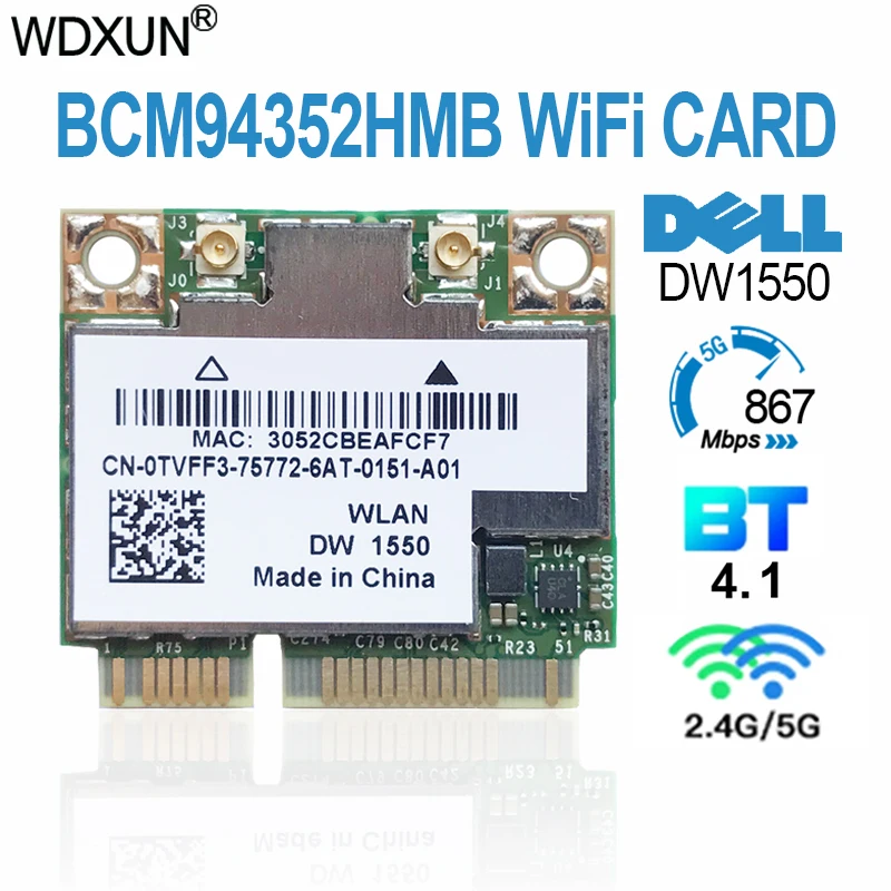 Broadcom BCM94352HMB DELL DW1550 WiFi + Bluetooth 4.0 867Mbps WiFi Không Dây-AC 867Mbps 802.11ac PCI-E 2.4GHz 5GHz wireless adapter