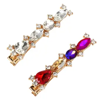 

Minimalist Colored Imitation Glass Crystal Hair Clip Women Glitter One Word Hairgrip Retro Metal Alloy Banquet Duckbill Barrette