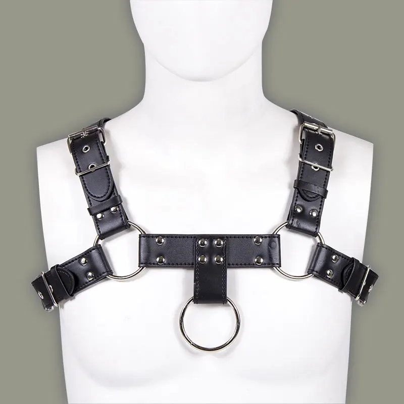 

Sexy Men PU Faux Leather Bandage Tops Straps Short Shirt Tank Top Bondage Hot Men Tops Harness Male Gay Lingerie Gay Wear F35
