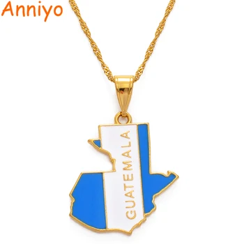 

Anniyo Guatemala Map and Color Flag Pendant Necklaces for Women Jewelry Patriotic Gifts #133406