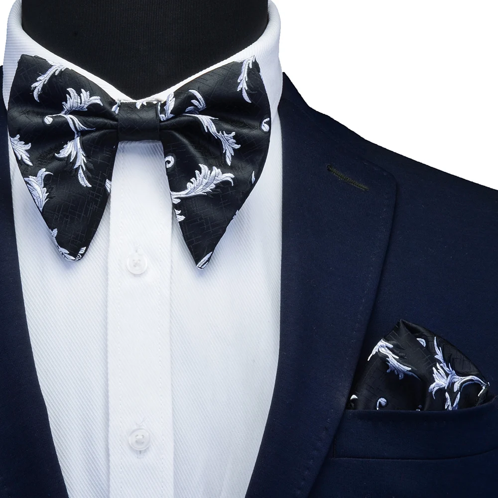 Ricnais Silk Big Bowtie Pocket Square Set Bule Red Floral Jacquard Slim Bow Tie Handkerchief Sets For Men Wedding Neck Ties - Цвет: 03