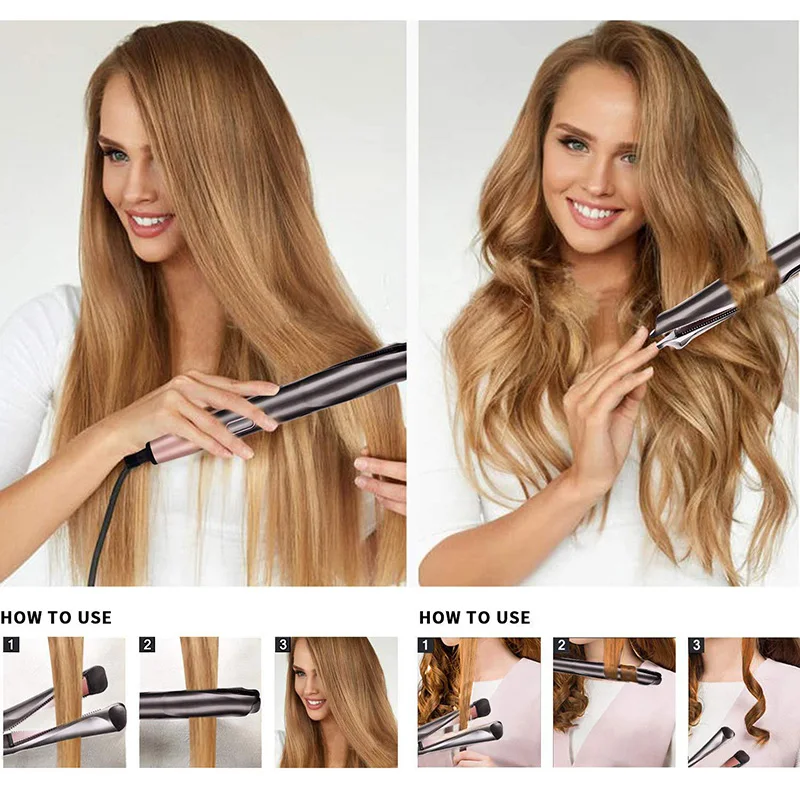 Planchas alisadoras 2 en 1 para el cabello, rizador de cerámica, espiral,  trenzado, Panel de calentamiento plano, iones negativos, Alisador, estilo de  cabello ondulado|Rizadores| - AliExpress