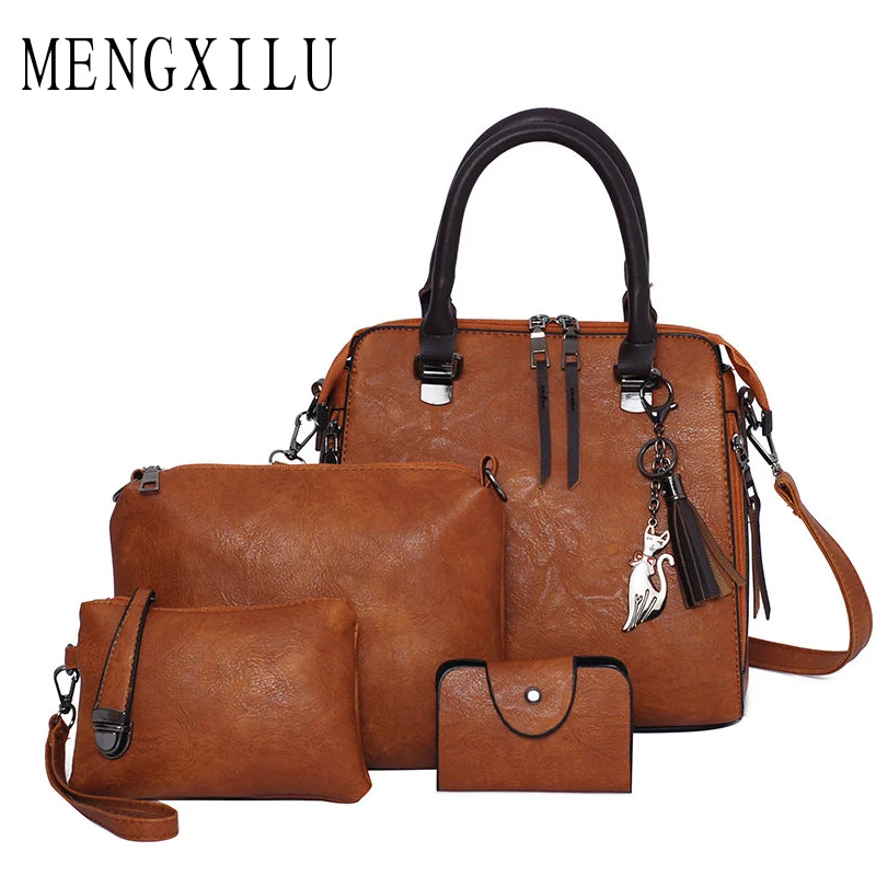 

High Quality 4pcs PU Leather Women Bags Vintage Female Handbags Casual Lady Shoulder Bag Clutch Bags for Women Bolsa Feminina