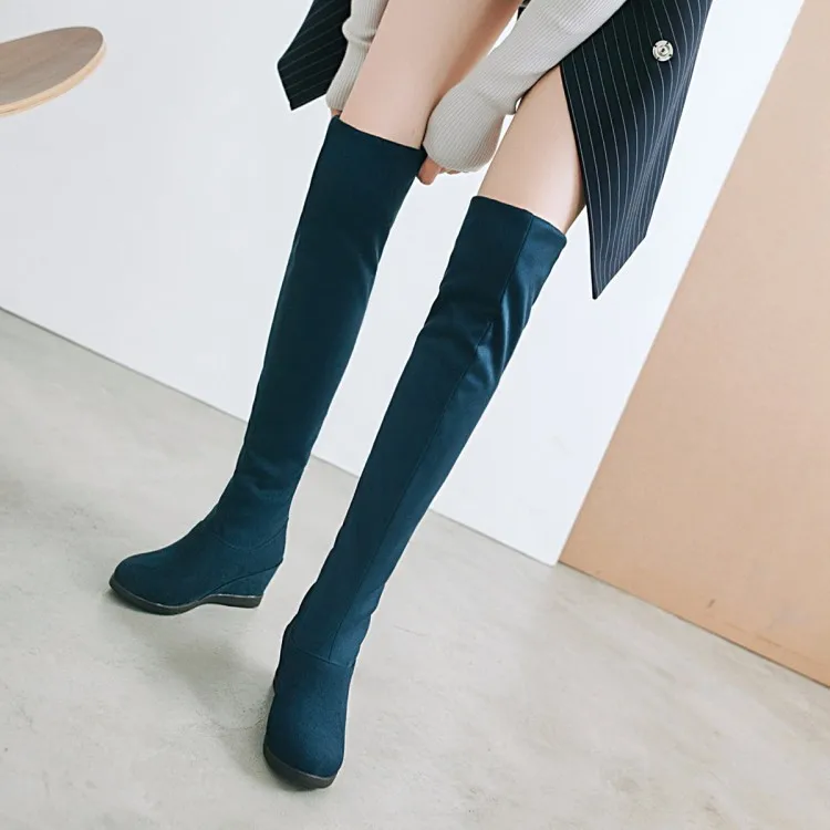 

2019 Autumn And Winter New Style Korean-style Thigh Boot Women's Elasticity Suede Warm over-the-Knee Boots Slanted Heel Sleeve K