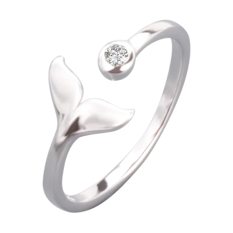 Sterling Silver S925 Simple Style Opening Adjustable Princess Fish Tail Ring White Gold Cover Brilliant Forever with Box B088 | Украшения и