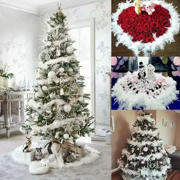 

2M Christmas Tree White Natural Feather Boa Strip Xmas Ribbon Party Garland Decor DIY Craft Wedding Supplies Grament Accessaries