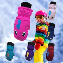 Детские зимние теплые лыжные перчатки для мальчиков и девочек, спортивные водонепроницаемые ветрозащитные Нескользящие зимние варежки, перчатки для катания на лыжах