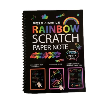 

19x26Cm Large Magic Color Rainbow Scratch Paper Note Book Black Diy Drawing Toys Scraping Painting Kid Doodle