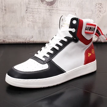 

Brand Men's Fashion Casual Shoes High Top Sneakers Genuine Leather 2020 New Men Shoes High Quality Non-slip Walking Shoes
