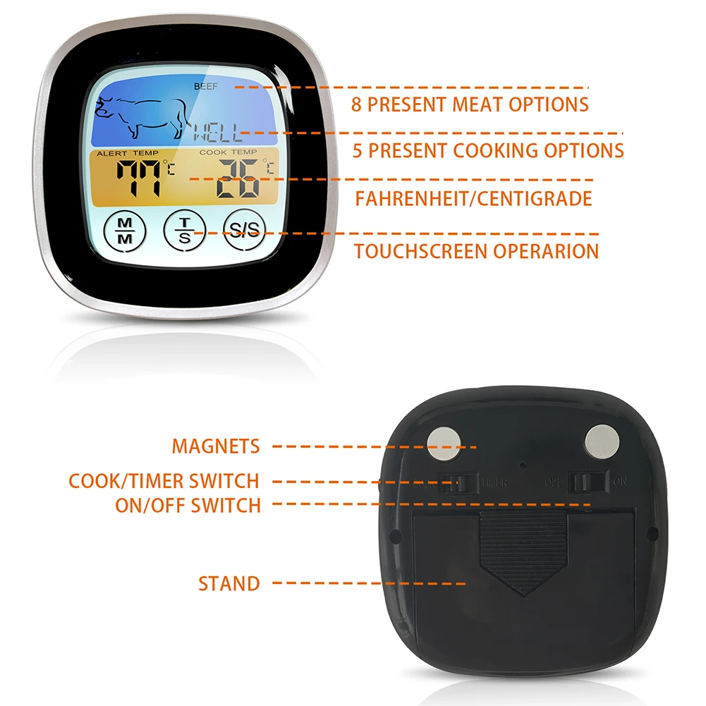 Digital Meat Thermometer for Oven Grill Kitchen Food Smoker Cooking With 1 Probe( Countdown Timer/Thermometer