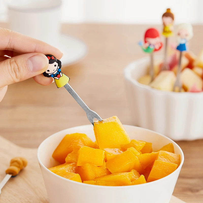 Cute Cartoon Princess Stainless Steel Dessert Fruit Forks 6pcs/Set With Holder Set