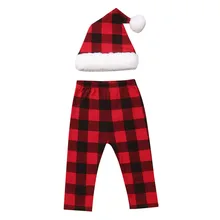 2 предмета, штаны в клетку для новорожденных девочек и мальчиков+ шапка, рождественские наряды, мягкая хлопковая смесь, Привлекательные длинные штаны с круглым вырезом