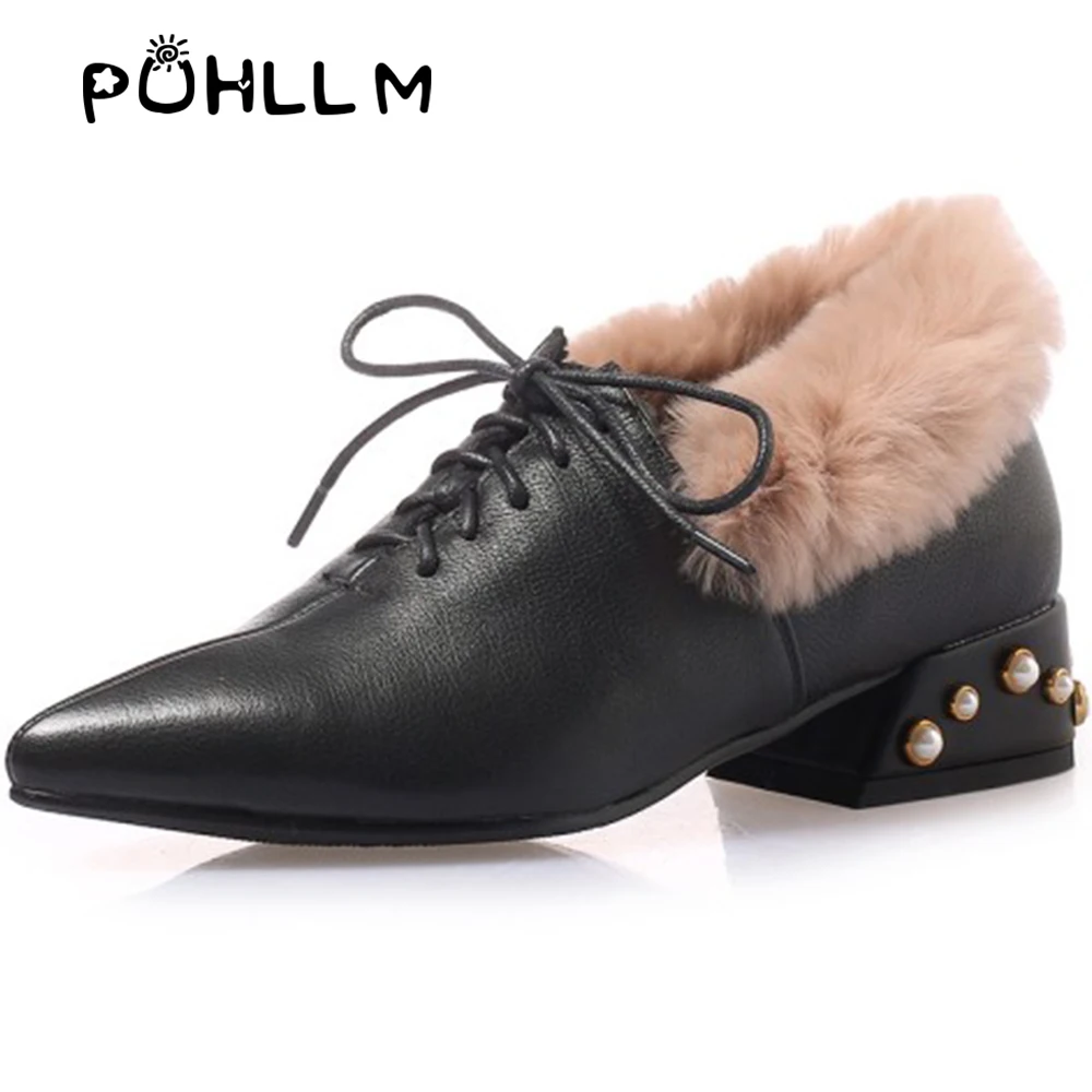 

PUHLLM Winter 2019 Rough with Mary Jane Shoes Solid Color Pointed Rivets Decorated Commuter Models Short-staple Shoes A69