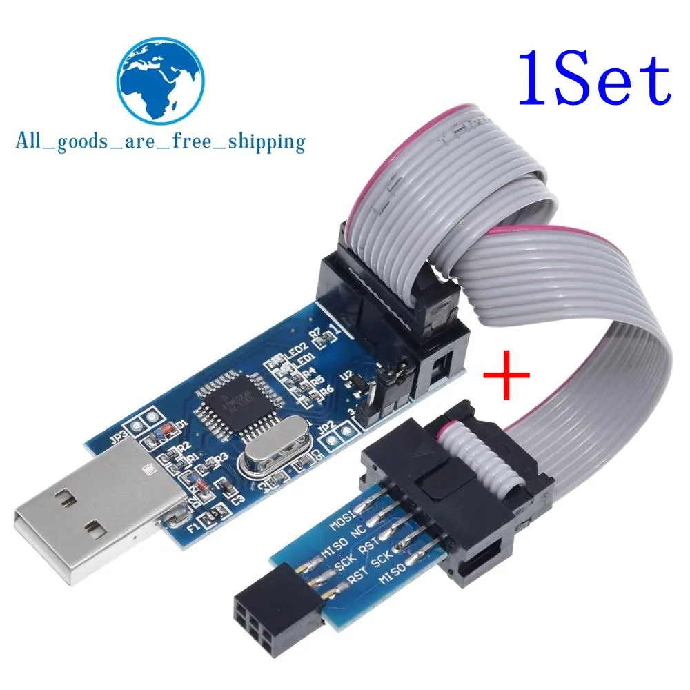 1 conjunto usbasp usbisp avr programador usb atmega8 atmega128 attiny/can/pwm 10pin fio módulo diy + 10pin para 6 pinos adaptador placa|avr programmer|isp usbaspisp avr programmer - AliExpress