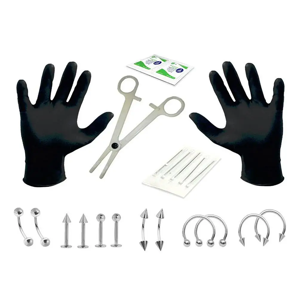 20Pcs/set Disposable Piercing Kit Sterile Needle Nipple Tongue Body Ring Tool Body Piercing Kit