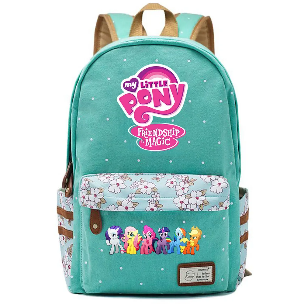 Christmas Cartoon Cutie My Little Pony Flowers Dot Boy Girl School bag Women Bagpack Teenagers Canvas Lady Femme Backpack - Цвет: F17-29