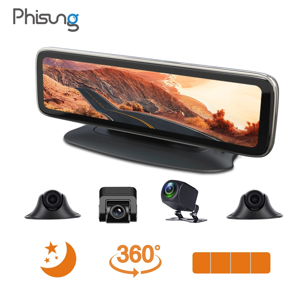 4 камеры ночного видения AHD1080P Автомобильный видеорегистратор 12 дюймов сенсорный