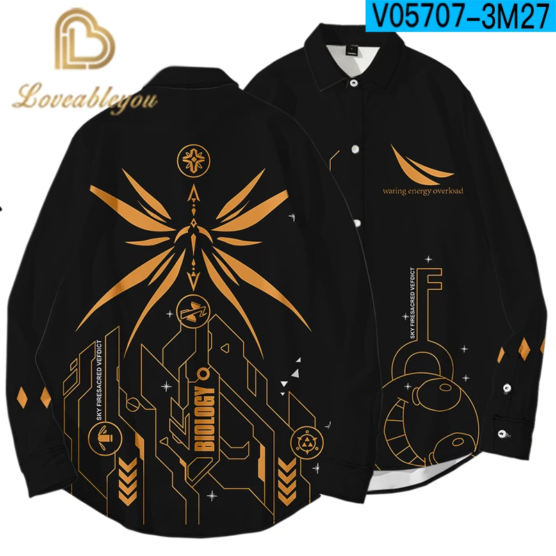 

Mobile Game Cosplay Anime 3D GameTurn-down Collar Shirts Long-sleeved Spring Summer Streetwear Hip Hop Shirt Male