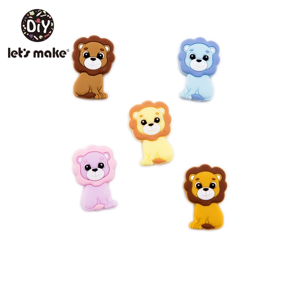 Let's Make, 50 шт., силиконовые бусины для прорезывания зубов в виде льва из мультфильма, детские игрушки, аксессуары, силиконовые маленькие жемчужные Прорезыватели для грызунов, игрушки для малышей
