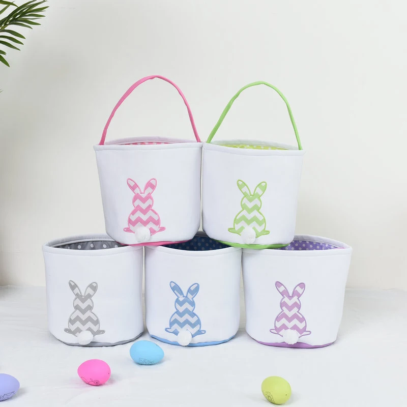 10pcs Wholesale Easter Basket Striped Bunny Print Design Bag For Egg