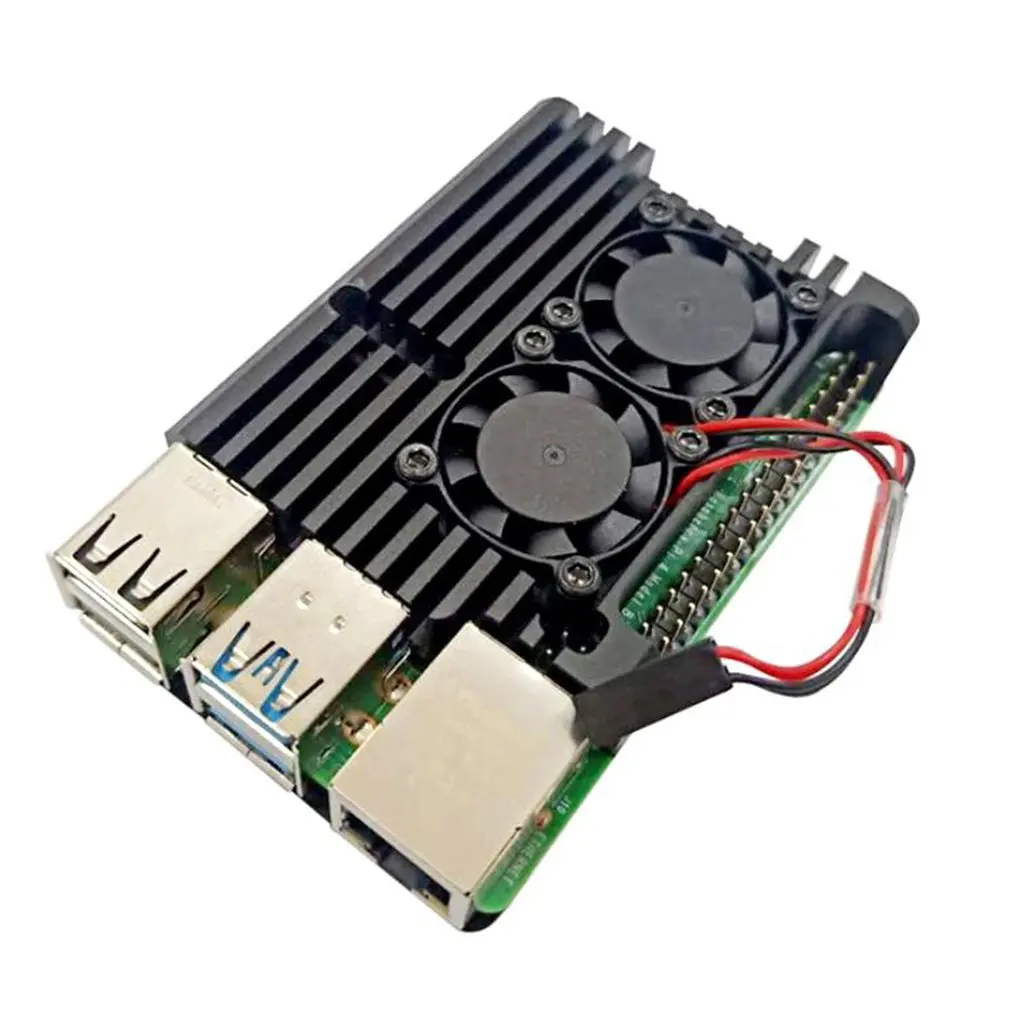 Новейший алюминиевый чехол для Raspberry Pi 4 с двойным охлаждающим вентилятором металлический корпус черный корпус для RPI 4 Модель B