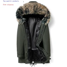 Зимняя парка, пальто из натурального меха, мужская длинная куртка, подкладка из натурального меха кролика, воротник из енота, Abrigos Hombre Invierno 19006