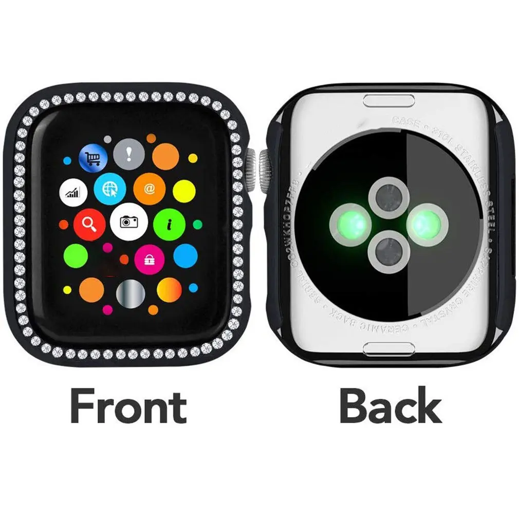 Часы с бриллиантами чехол бампер Защитная рамка для Apple Watch чехол 44/40/42/38 мм покрытие PC чехол аксессуар