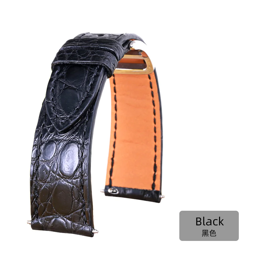 SAUPPO совместим с Hermes-H Hour замечательная кожа аллигатора с круглым зернистым ремешком для часов цвета красного вина, черного цвета, женские ремни - Цвет ремешка: Black