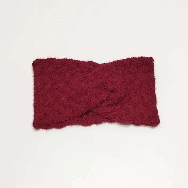 wine red Плетеная Женская повязка на голову, зимние шерстяные трикотажные повязки для девочек, вязаная крючком широкая повязка на голову, Детская повязка на голову, тюрбан, теплые повязки для ушей - Цвет: wine red