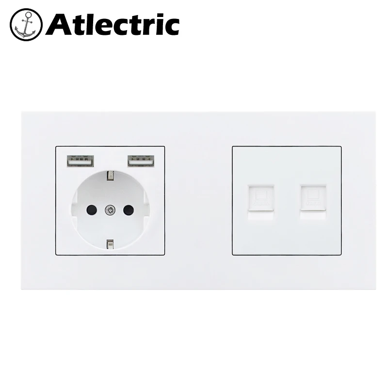 Atlectric DE EU розетка с двумя usb-портами для зарядки RJ45 ТВ компьютерная двойная розетка пластиковая панель ПК настенная розетка переходник usb,разетка с usb для дома,розетки