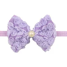 Двухслойная Розовая Детская повязка на голову с вышивкой в европейском и американском стиле; Лидер продаж; шифоновая повязка на голову с бантом; головной убор; 12 цветов на выбор