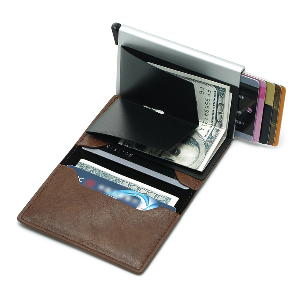 

PU Leather Credit Holder Business Money Cash Card Package RFID Wallet Automatic Aluminum Alloy Card Men Bag