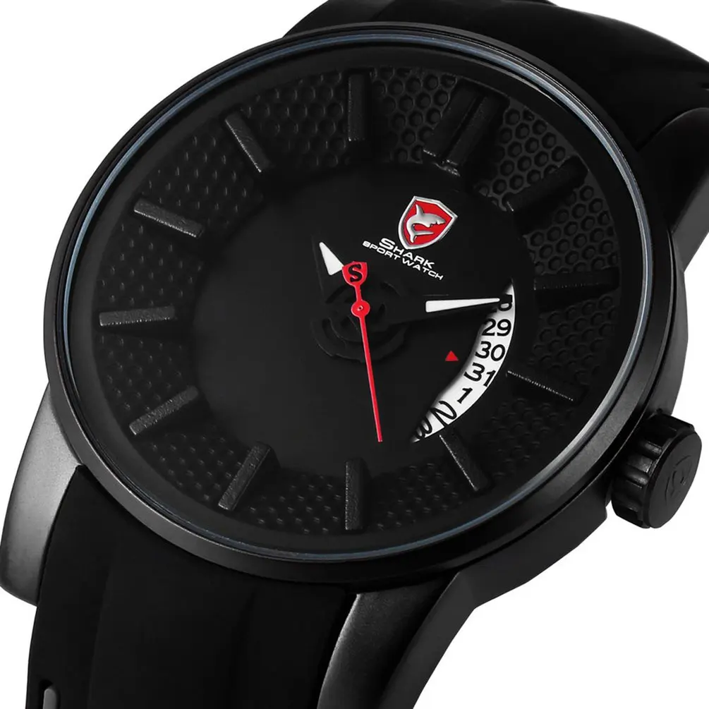 Grey Reef Shark Sport Watch Black 3D Special Designer Top Brand Luxury Date Silicone Band Waterproof Quartz Mens Watches /SH477 - Цвет: Black SH477