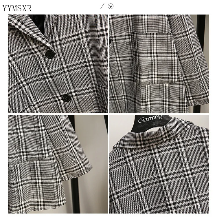 Большие размеры, Женская XL-4XL, Женская куртка, новинка, повседневный свободный клетчатый блейзер с длинным рукавом, женский пиджак с большими карманами